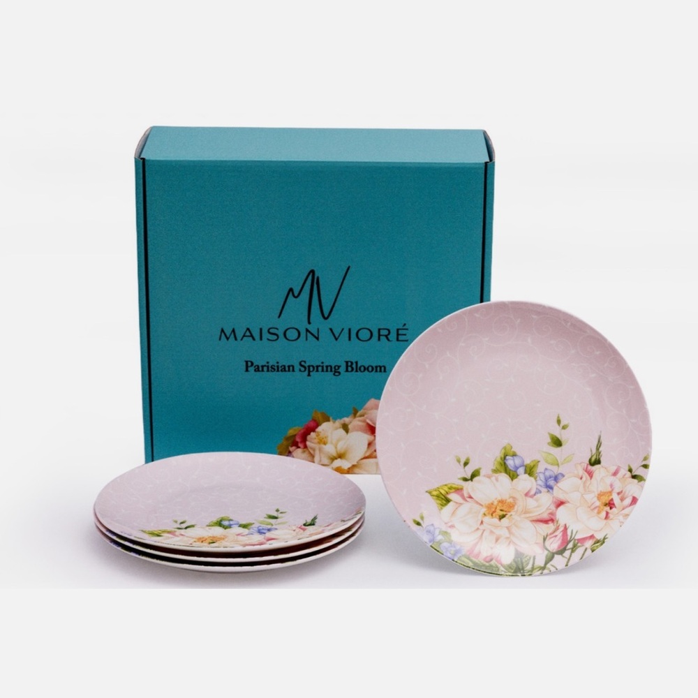 Maison Viore Parisian Spring Bloom 8” Salad Plates - Set of 4 Pink